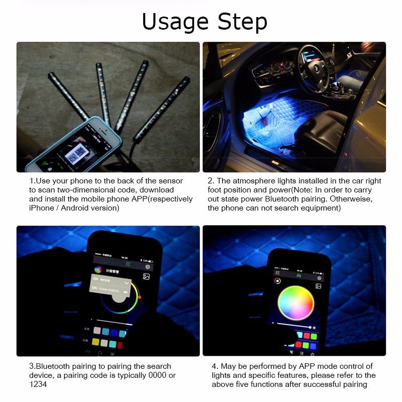 4Pcs-9LED-RGB-Car-Floor-Strip-Lights-Interior-Atmosphere-USB-Charger-Decor-Lamp-1390324