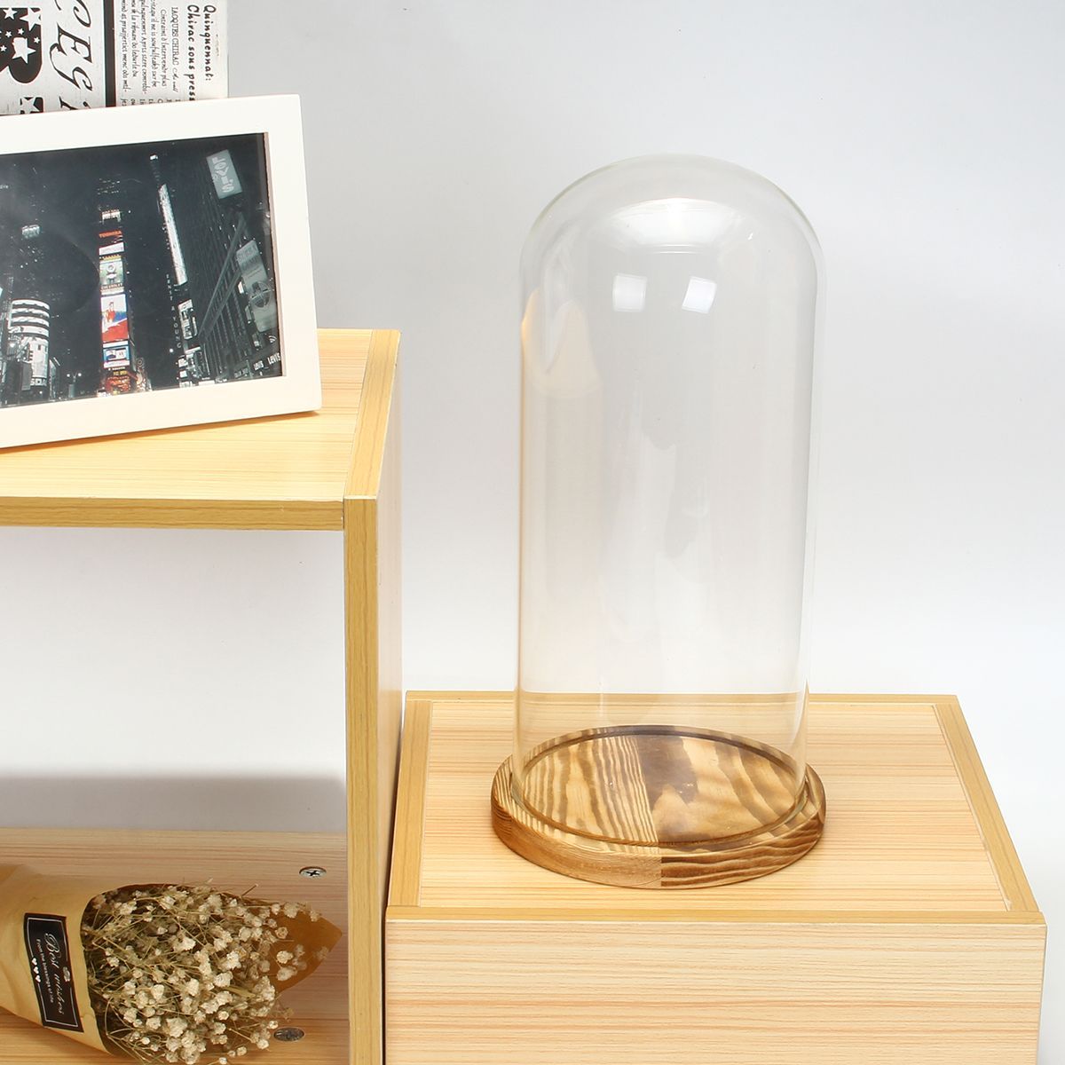 33x15cm-Glass-Dome-Wooden-Base-Cloche-Bell-Jar-Display-Stand-Micro-Landscape-Dried-Flower-DIY-Vase-1360426