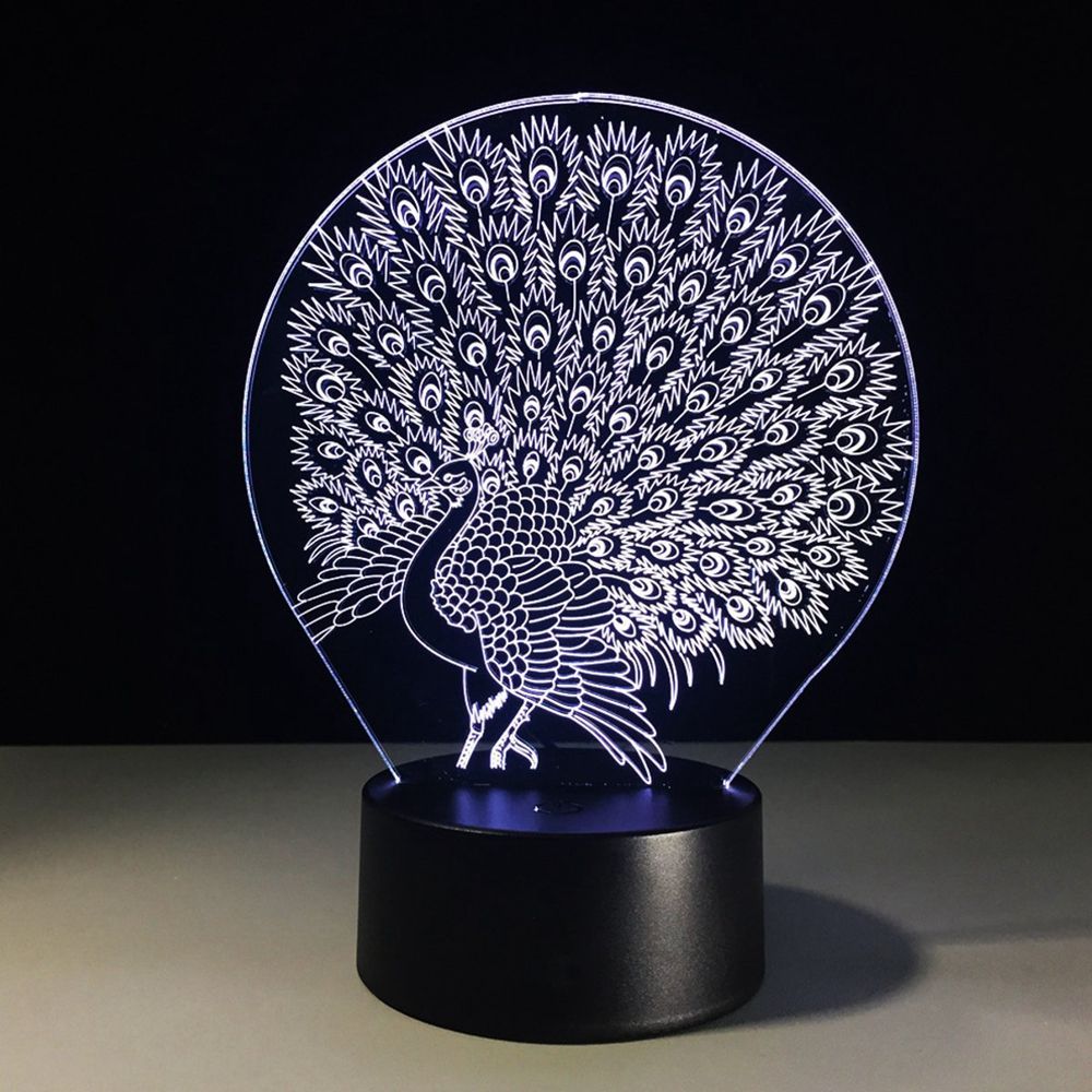 3D 7Color LED illusion Peacock USB Night Light table Lamp Bedroom Child gift Her 