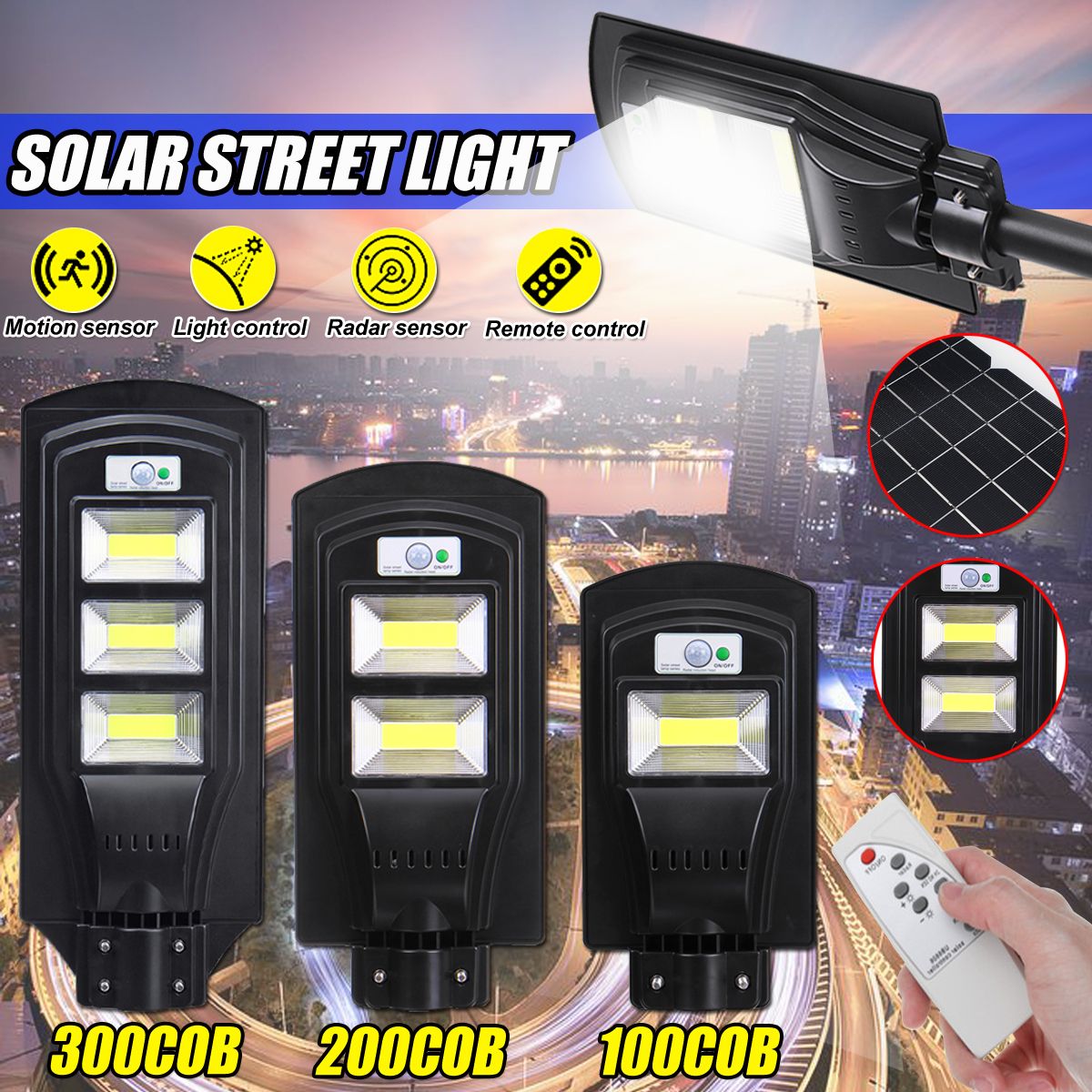 100200300COB-LED-Solar-Street-Light-PIR-Motion-Radar-Sensor-Outdoor-Wall-LampRemote-Control-1698096