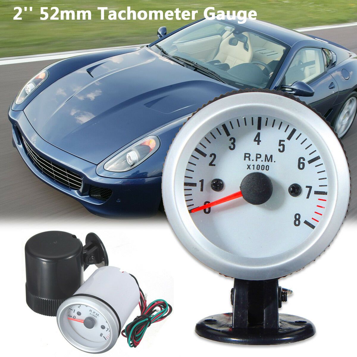 2-52mm-12V-Car-Blue-LED-Light-Tachometer-Tacho-Gauge-Meter-Counter-0-8000-RPM-1624607
