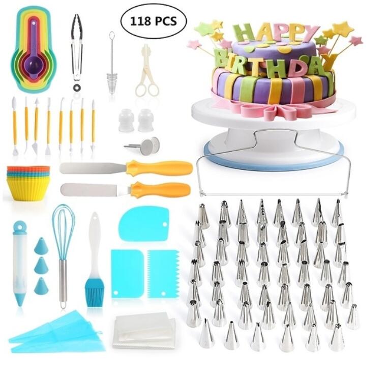 118-PCS-Cake-Decorating-Tools-Set-DIY-Cake-Piping-Tips-Turntable-Rotating-Cake-Stand-Pastry-Nozzle-B-1524305