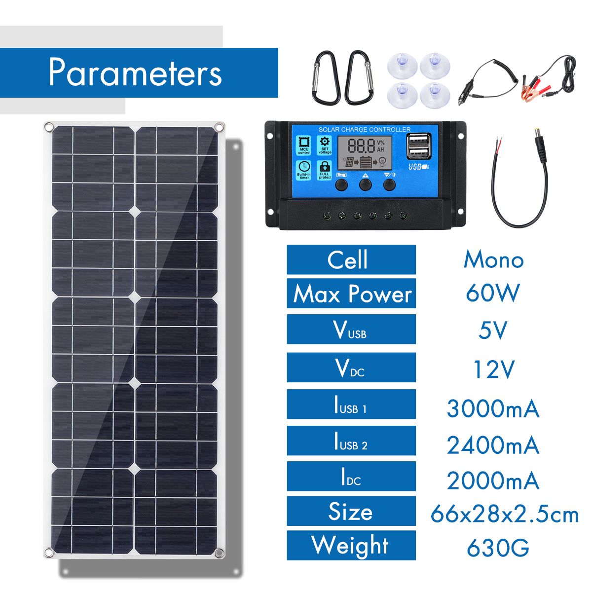 100W-18V-MonocrystalineSolar-Panel-Dual-12V5V-DC-USB-Charger-Kit-with-10A-Solar-Controller-amp-Cable-1558949