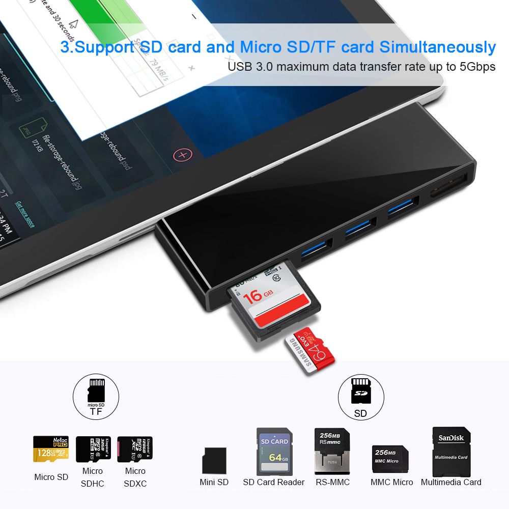 Rocketek-SH767-USB-30-Hub-SDTF-Card-Reader-6-Ports-DP-4K-30Hz-Adapter-for-U-Disk-Printer-Mouse-Phone-1621415